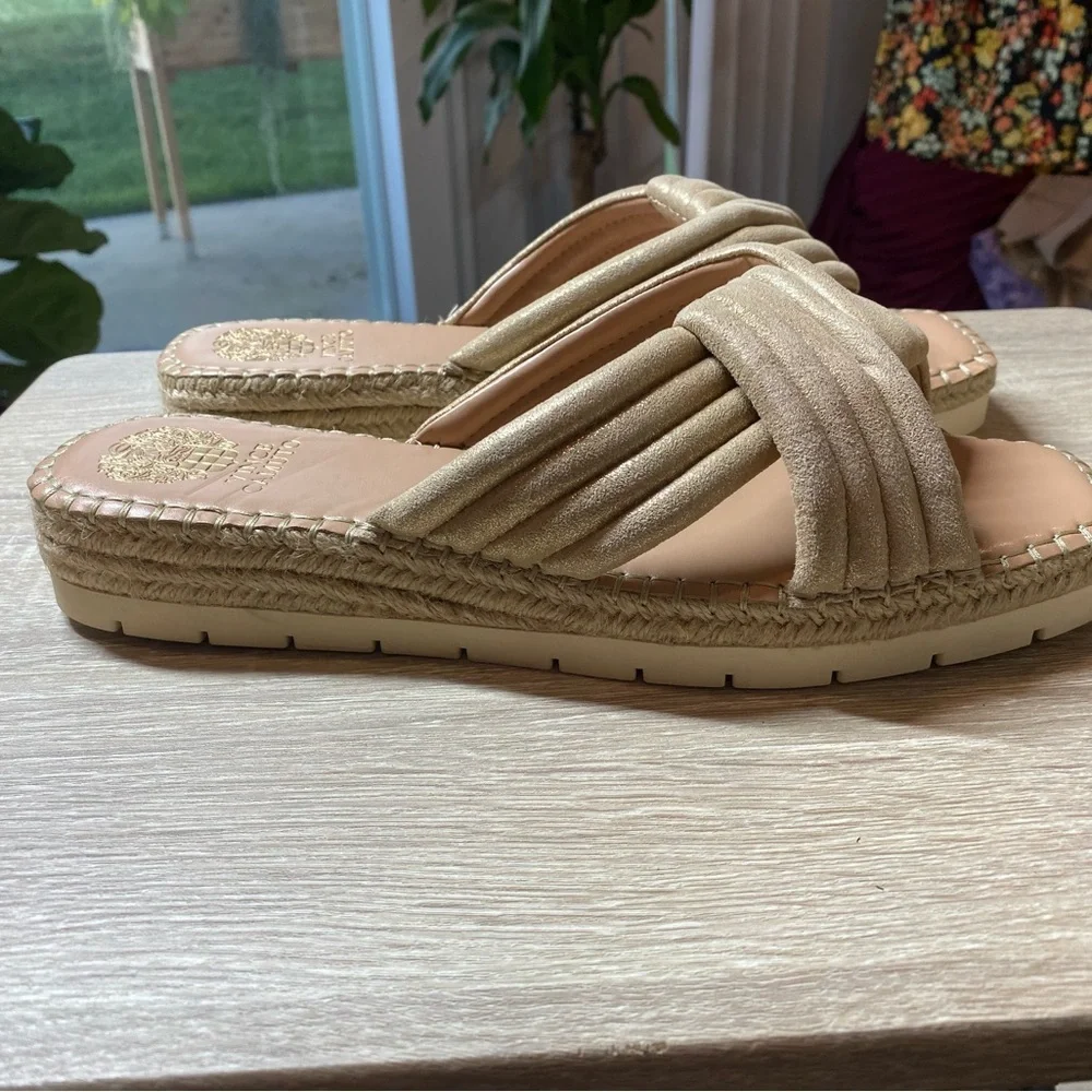 Vince Camuto Melysa Crossband Slide Sandals in Egyptian Gold - Picture 3 of 10